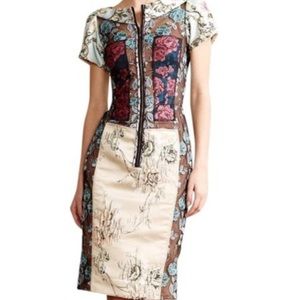 Byron Lars Beauty Mark-Multicolor Pieced Brocade Cocktail Dress